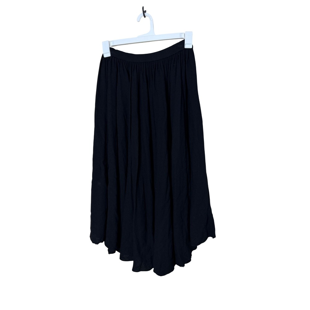 Vintage Anne Klein Black Crepe Midi Skirt‎ High Waisted Raw Hem Size 8